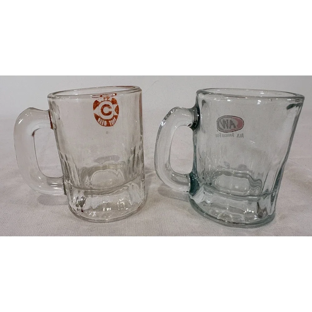 Lot of 2 Vintage A&W Root Beer Mug Shot Mini Glasses 3.25